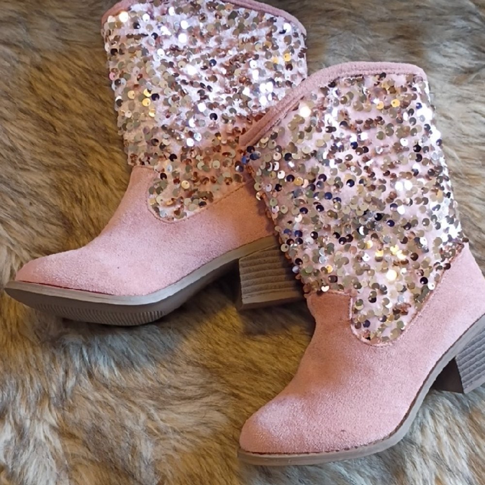 Pink Sequin Suede Girl's Boots